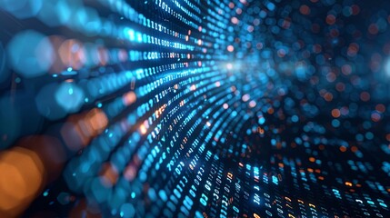 Obraz premium Flow of digital code information, current data and computer system, high-speed wired internet connection, nanotechnology