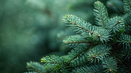 Beautiful Christmas Background with green fir tree brunch close up. Copy space