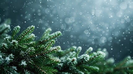 Fototapeta premium Beautiful Christmas Background with green fir tree brunch close up. Copy space