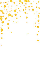 American dollar coins falling. Scattered gold USD