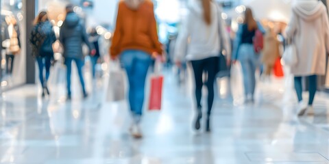 Blurry image of shoppers in a department store during Black Friday. Concept Black Friday Shopping, Department Store, Crowded Aisles, Bargain Hunting