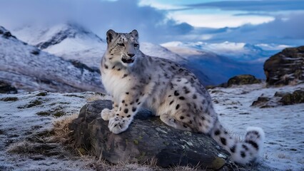 Fototapeta premium Snow leopard nature habitat wallpaper