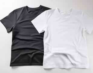 Fototapeta premium T shirt mockup template. Black and white t-shirt with empty copy space. Tshirt blank for retail, portfolio art or marketing advertisement.