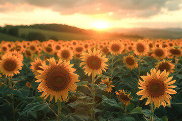 Fototapeta premium Sunflowers in the Evening Sun
