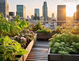 Fototapeta premium Close-Up of Lush Urban Rooftop Garden