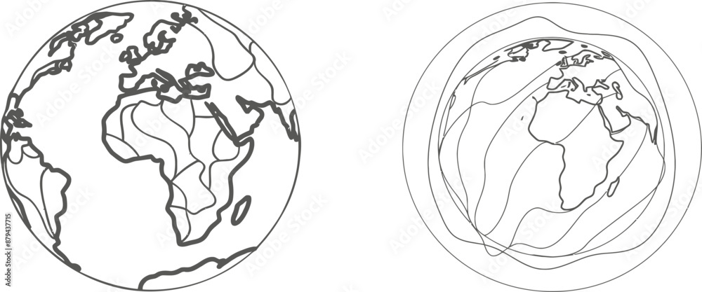 Poster drawing of a continuous one-line earth globe with flourish art. world map with travel concept in sim