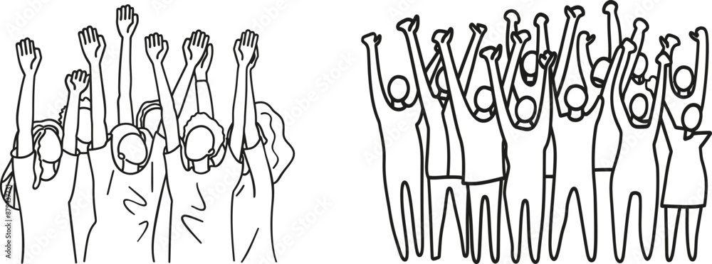 Poster this illustration shows a cheering crowd, with hands up while people applaud. it is a continuous one