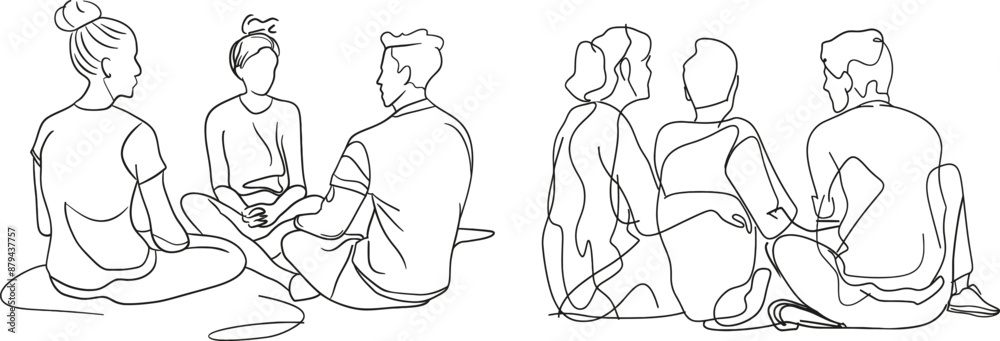 Leinwandbilder a group of young people sits on the ground together and talks. friends rest and communicate. the ske