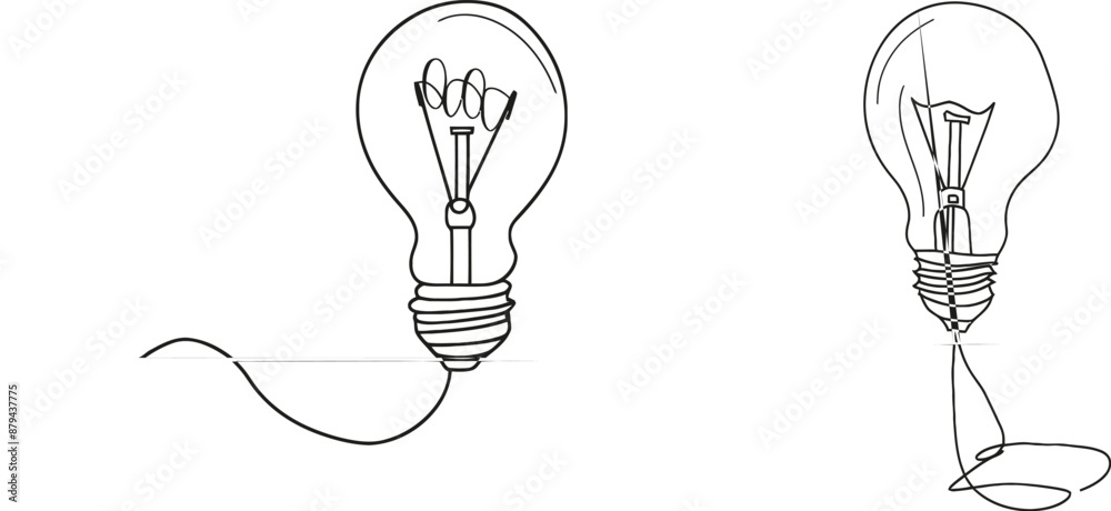 Aufkleber A single continuous line drawing depicting a lightbulb. Concept design sketch outline drawing of a team project lamp.