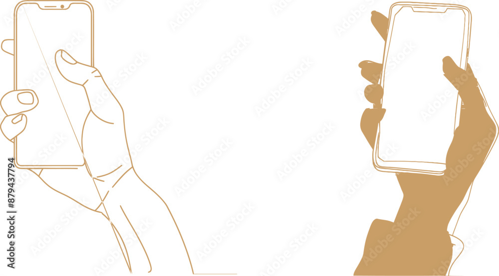 Aufkleber continual one-line drawing of gesture hands touching the screen of a smartphone. online stories, str