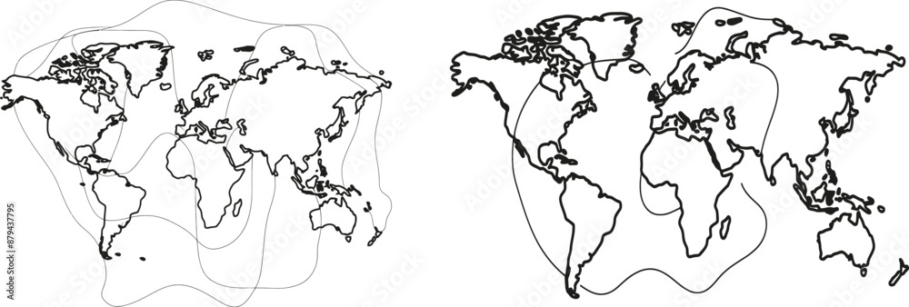Poster a continuous line drawing of the world map. illustration of the modern era.