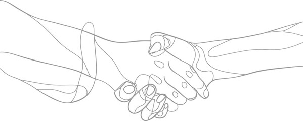 Illustration of two businessmen shaking hands. Continued one line drawing in a modern style