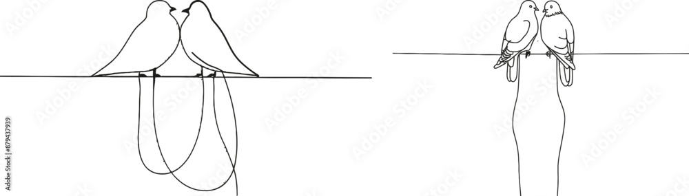 Poster the drawing of abstract birds on branches is continuous in one line