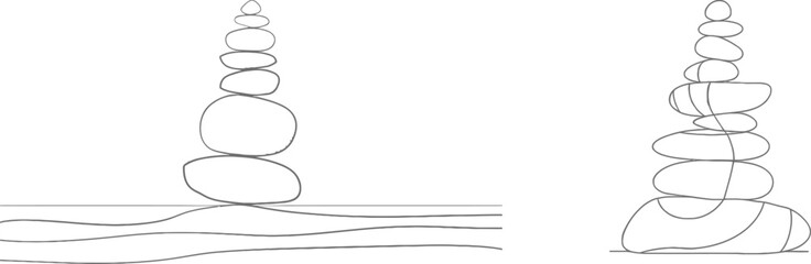 Peace of mind, harmony and good mental health editable stroke in a continuous line drawing of pebbles and circles in sand. Modern illustration.
