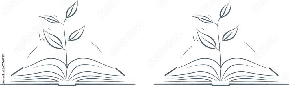Leinwandbilder in this drawing, a book is open with a sprout plant growing inside. the concept of education is expr