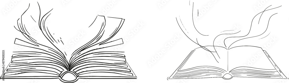 Poster In a simple linear style, a continuous line illustration depicts a book open with a bookmark. It is a concept for education, knowledge, and study in a library. Editable strokes. Doodle modern