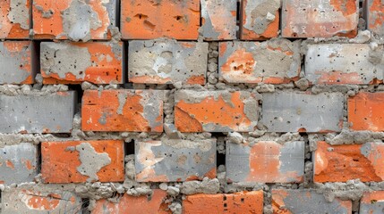 Gray and red bricks with traces of mortar post building wall demolition Background