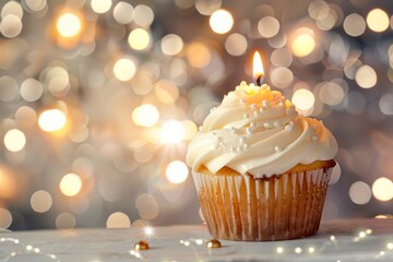 Celebratory cupcake with sparkler, ideal for birthday or party-themed designs and promotions.. Beautiful simple AI generated image in 4K, unique.