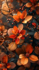 Fototapeta premium Naturalistic Redout Herbarium Pattern: Botanical Beauty in Red