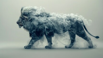   A smoky lion with a cigarette in its mouth
