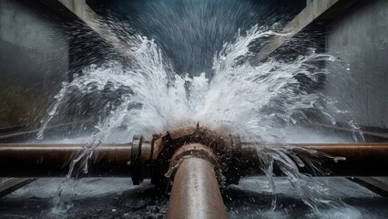 a powerful burst of water erupting from a ruptured pipe