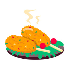 A flat style sticker of chicken wings serving 

