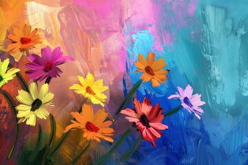 Close-up view of flowers in various colors such as red, orange, yellow, white and leaves on black background.. Beautiful simple AI generated image in 4K, unique.