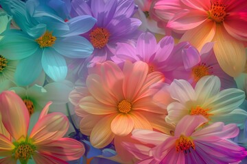 Fototapeta premium This image showcases a vibrant collection of hand-painted flowers with various colors and shapes set against a dark background.. Beautiful simple AI generated image in 4K, unique.