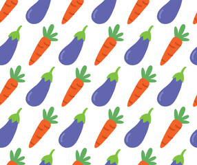 Seamless pattern with carrots and eggplant. Vector colorful background in flat style	