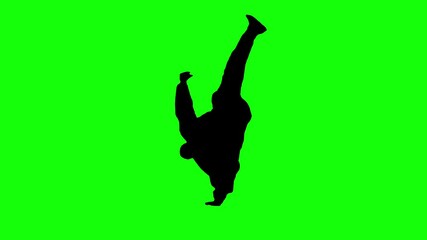 Black silhouette of B boy dancing break dance on green background. Green screen for compositing and presentation. - Powered by Adobe