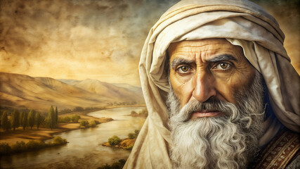 A prophet of God with blurred background of an ancient river