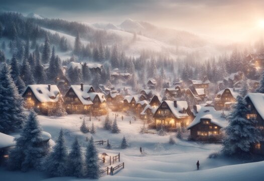 landscape winter christmas illustration happynewyear celebration festive happy merrychristmas holiday trees background village raster scenery cartoon