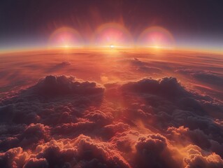 Parhelia atmospheric refraction, three suns effect