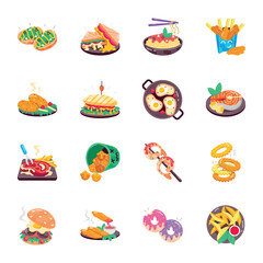 WebCollection of Restaurant and Street Food Flat Stickers 

