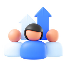 Personnel development in organizations, 3D illustration. icon team and up arrow