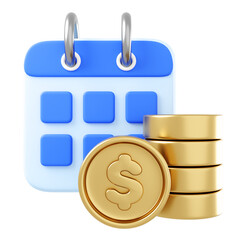 Financial planning, 3D illustration. Icon of calendar and gold coins