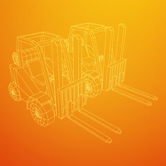 Fototapeta premium Forklift Loader lift truck. Wireframe low poly mesh vector illustration.