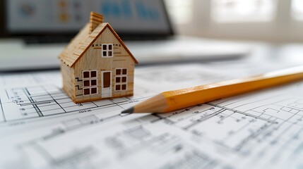 Sustainable Green Home with Solar Panels on Architectural Blueprints