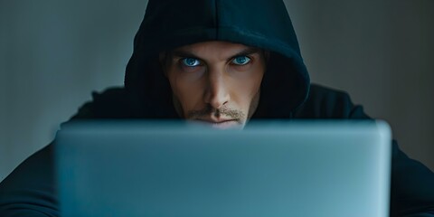 Computer scammer stealing data for Computer Security Day awareness campaign. Concept Cybersecurity, Data Privacy, Computer Scams, Online Safety, Awareness Campaign,
