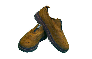 Yellow leather shoes on a white background