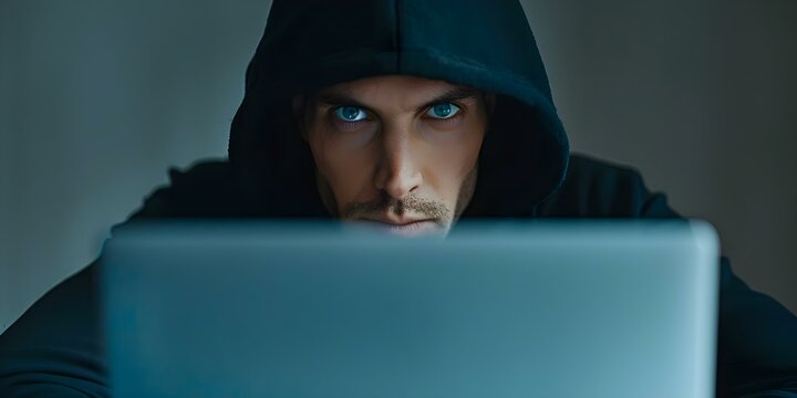 Computer scammer stealing data for Computer Security Day awareness campaign. Concept Cybersecurity, Data Privacy, Computer Scams, Online Safety, Awareness Campaign,