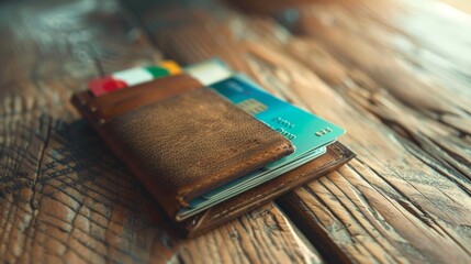 A minimalist wallet with sleek, modern design, holding a few essential credit cards and some cash