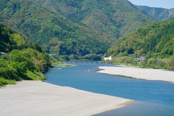 Scenery of Niyodo River and Submersible bridge in Kochi
