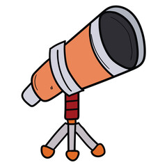 Hand drawn cartoon telescope on white background.