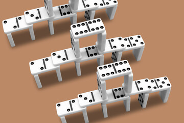 Collage with a construction made from domino bones