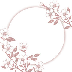 round frame with flowers in two corners. vector illustration of a flower wreath with a round empty space in the center in elegant powdery tones
