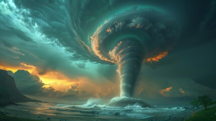 Waterspout with lenticular clouds