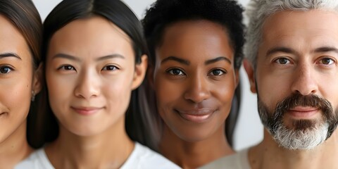 Fototapeta premium Closeup of diverse groups faces in ethical no. Concept Diversity in Ethical Fashion, Close-Up Portraits, Multicultural Faces, Social Impact in Fashion
