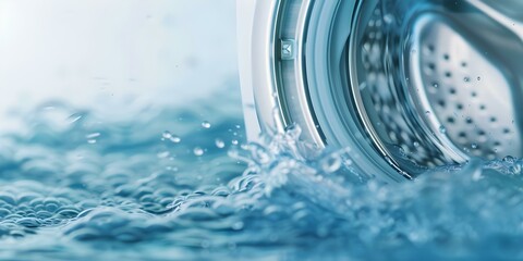 Washing machines save water by tumbling and spewing out water efficiently. Concept Water-efficient washing machines optimize water use by tumbling and expelling water effectively,