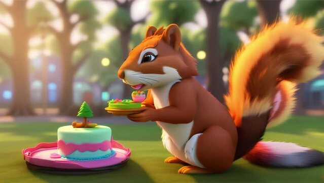 Cute cartoon squirrel in jungle ,generative ai
